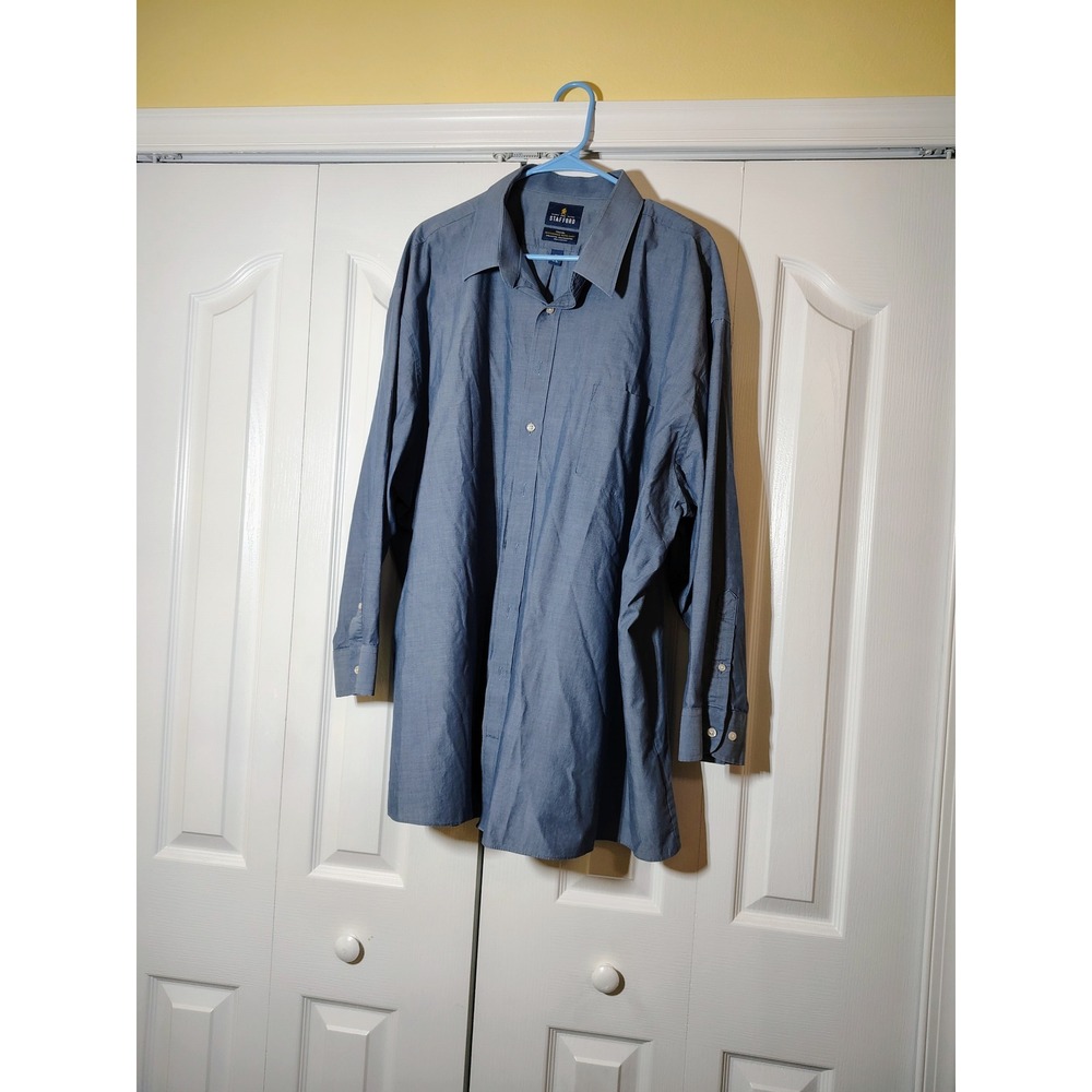 Stafford Travel Performance Super Shirt Mens 20 34-35 Blue Long Sleeve Button Up